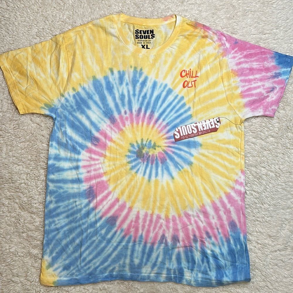 NWT (Urban) Seven Souls Tie Dye T-Shirt in Yellow/Blue/Pink Size Extra Large